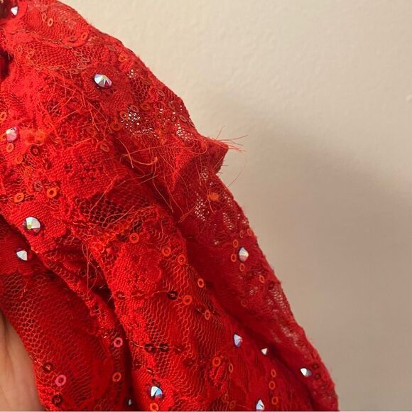 Kelle dance costume solo costume 2 piece red skirt lace crop top LC child Teen - Picture 9 of 16